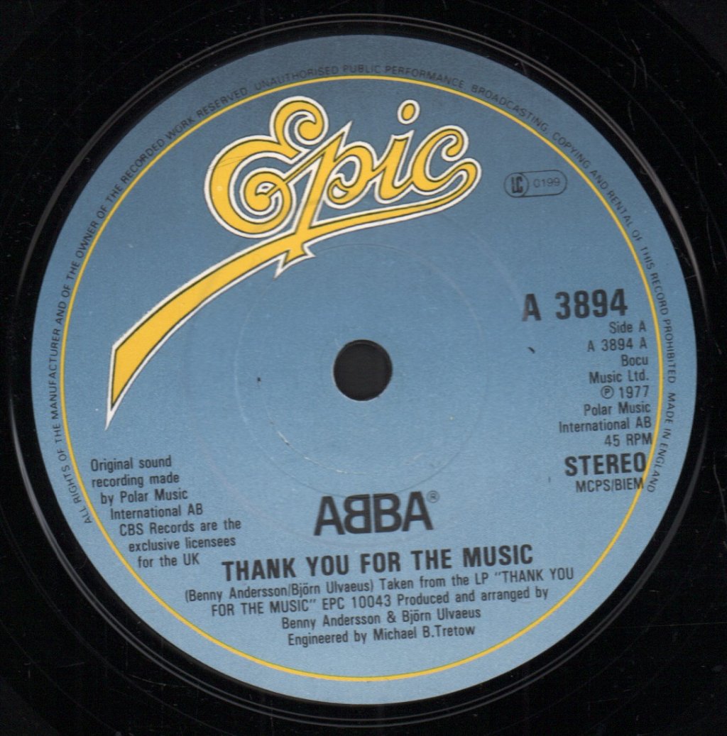 ABBA - Thank You For The Music - 7 Inch