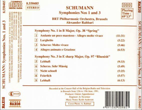 BRT Philharmonic Orchestra Brussels, Alexander Rahbari - Schumann - Symphonies No.1 "Spring - No. 3 "Rhenish" - Cd