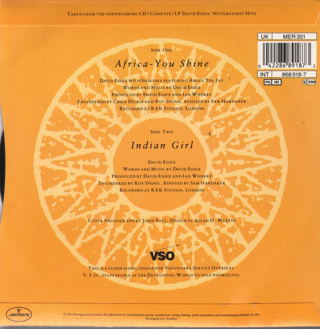 David Essex - Africa - You Shine - 7 Inch