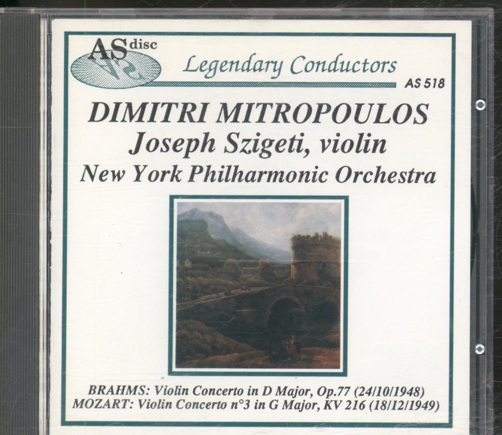 Dimitri Mitropoulos, Joseph Szigeti, New York Philharmonic Orchestra - Brahms / Mozart - Violin Concerto In D Major, Op.77 / Violin Concerto N°3 In G Major, KV 216 - Cd