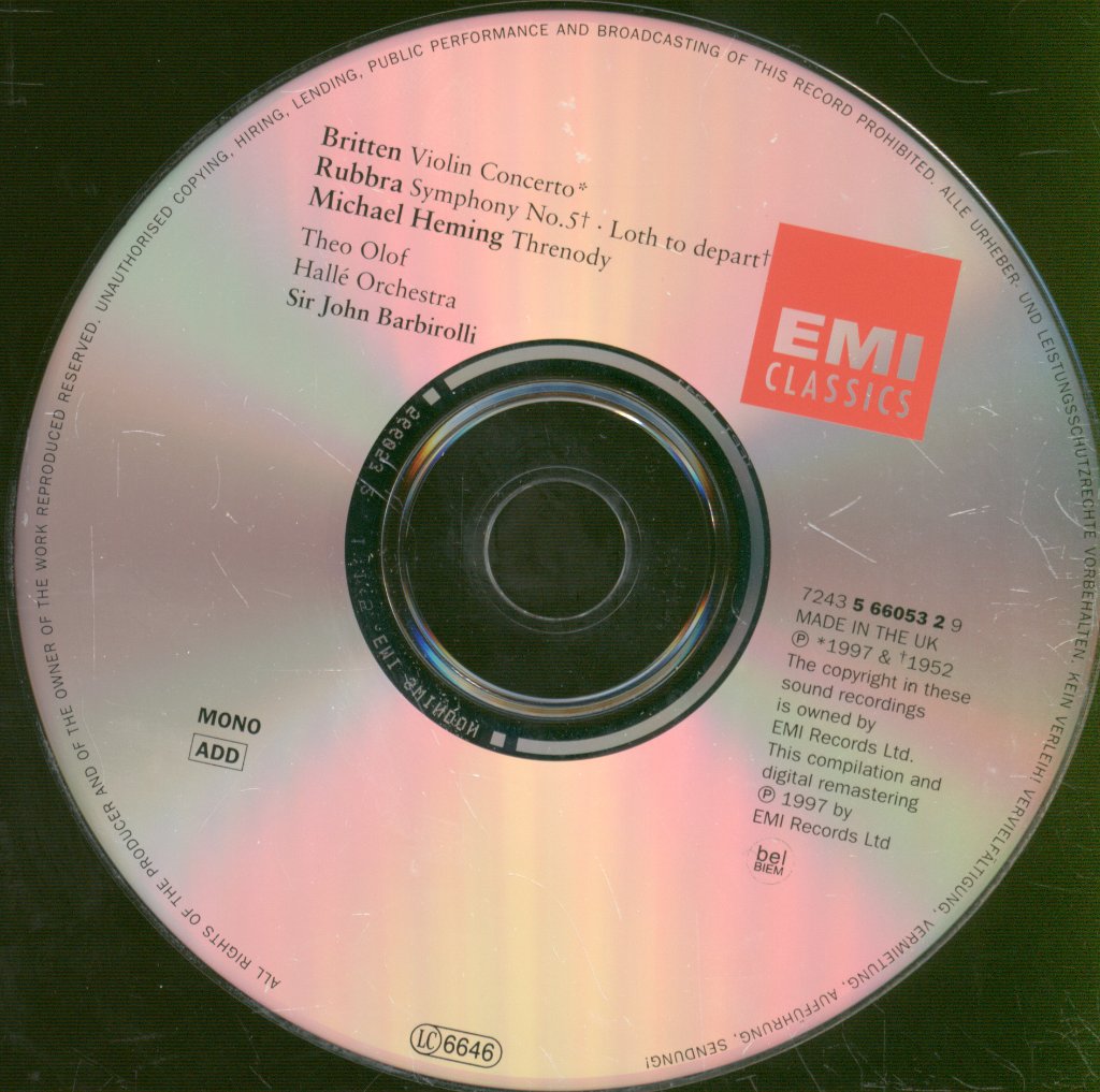 Hallé Orchestra, Sir John Barbirolli - Britten and Rubbra - Cd