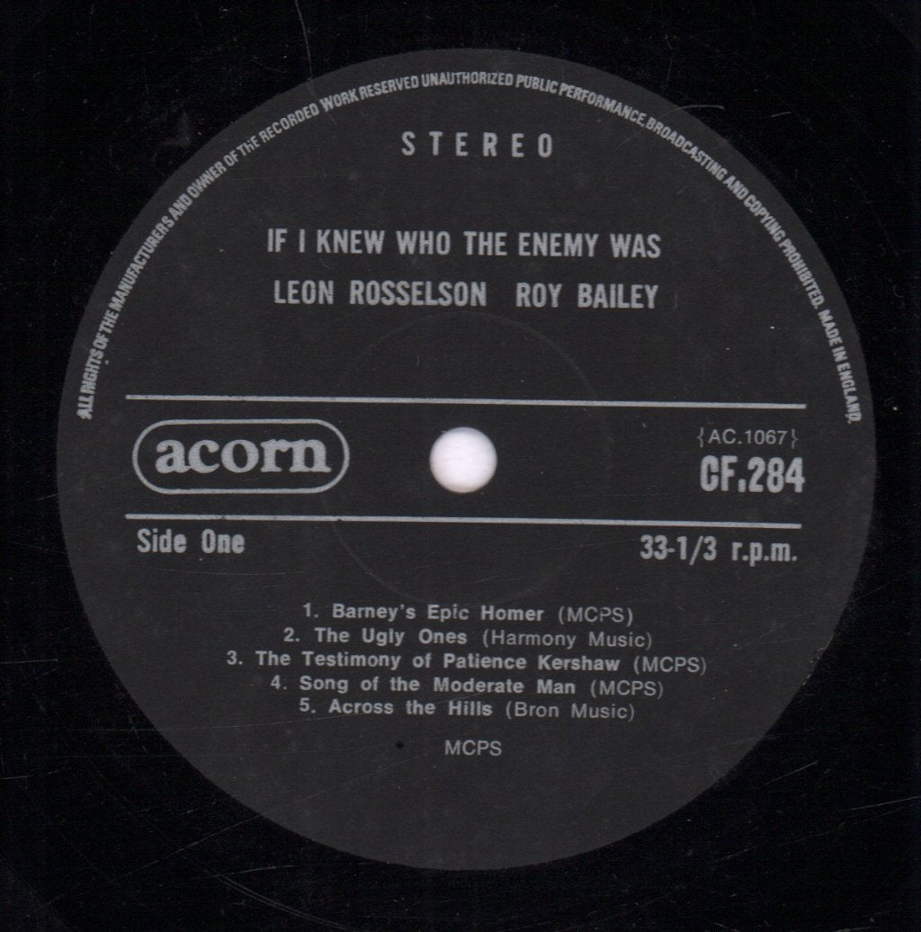 Roy Bailey And Leon Rosselson - If I Knew Who The Enemy Was - Lp
