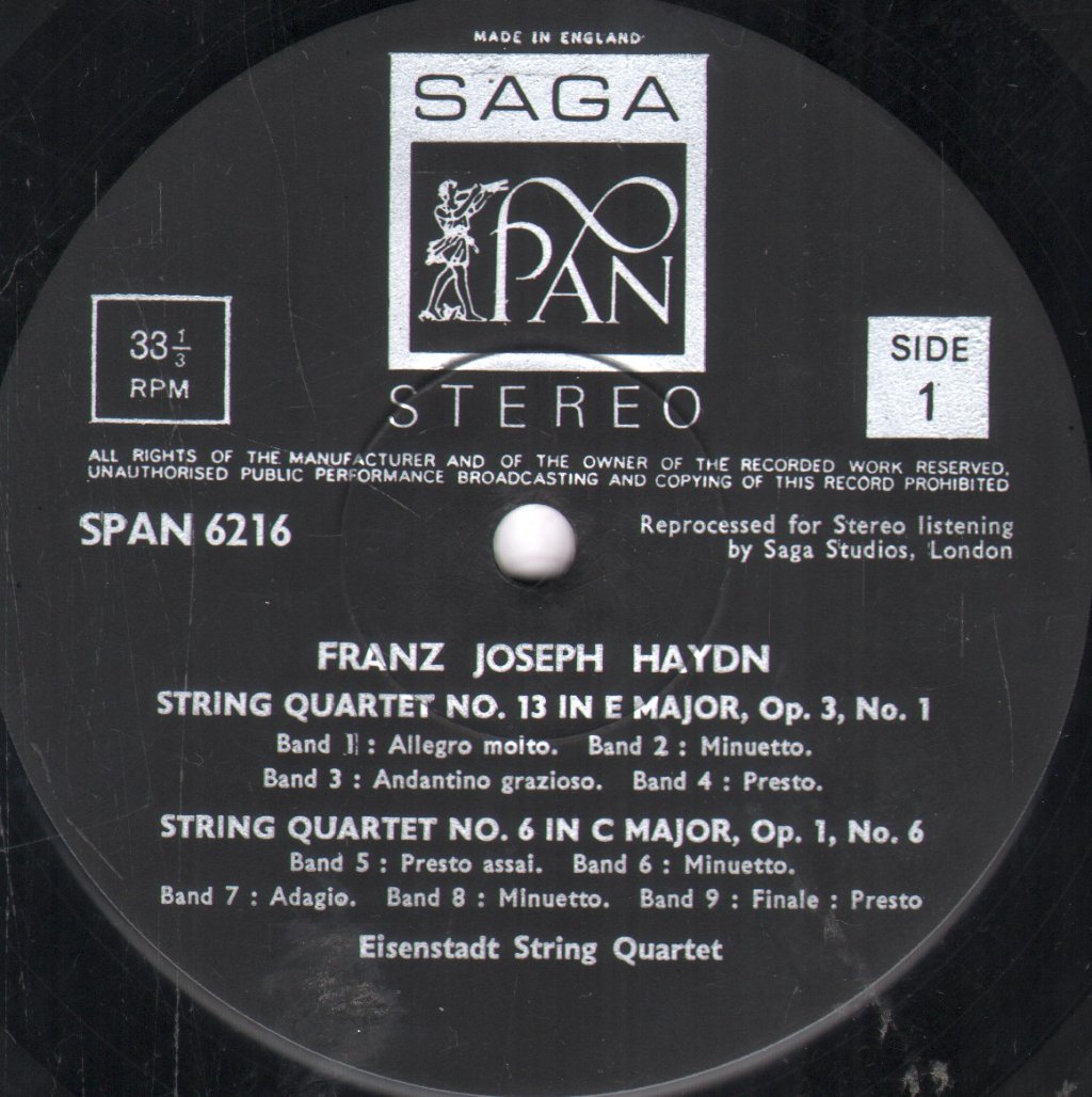 Eisenstadt String Quartet - Haydn - String Quartets Nos. 5, 6, 13, 18 - Lp