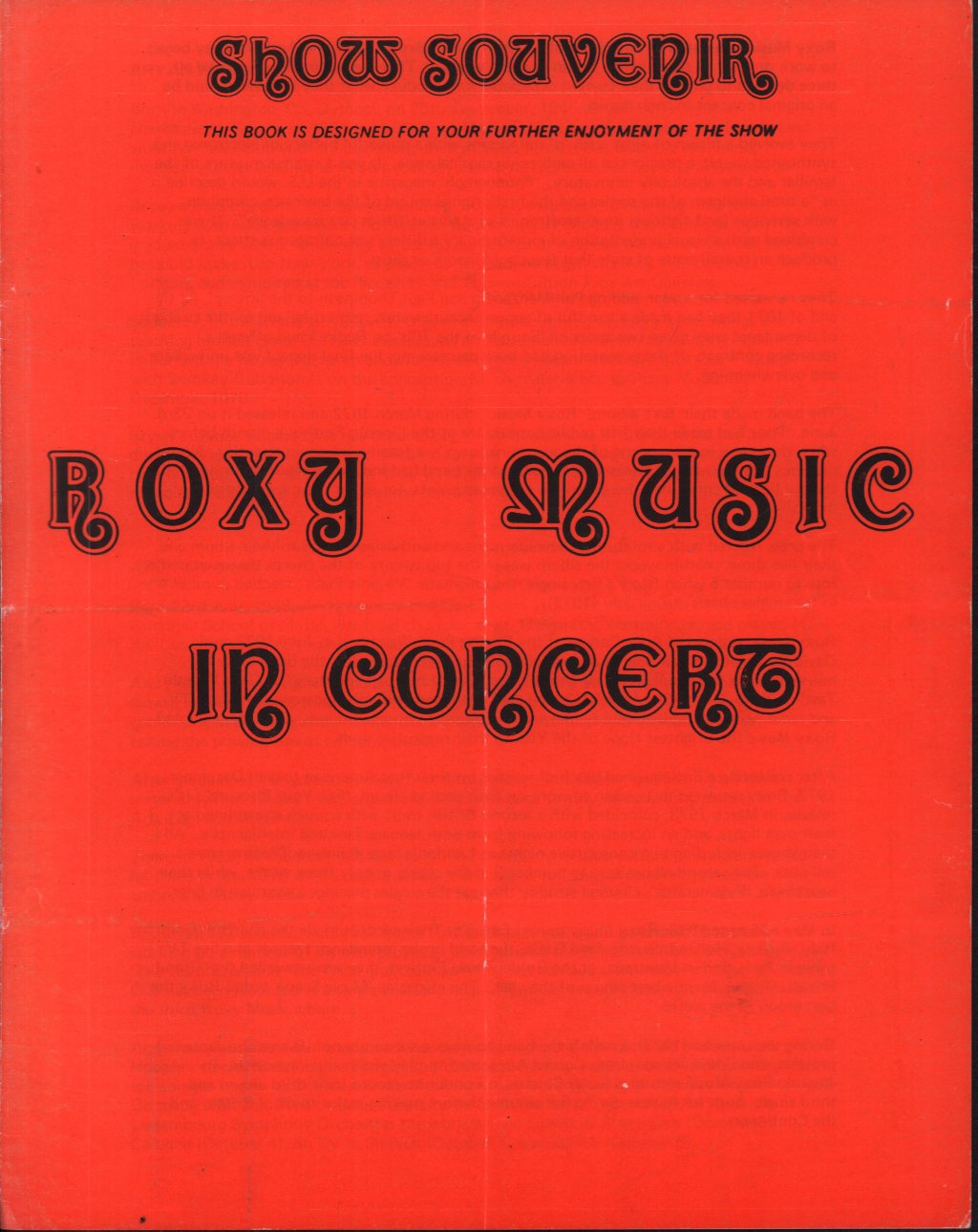 Roxy Music - in concert show souvenir - Tour Programme