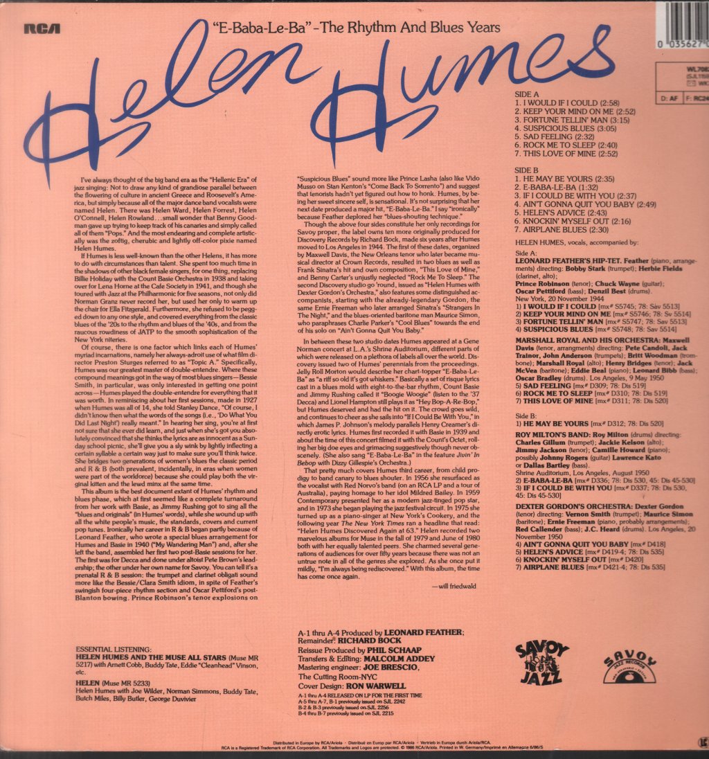 Helen Humes - E-Baba-Le-Ba (The Rhythm And Blues Years) - Lp