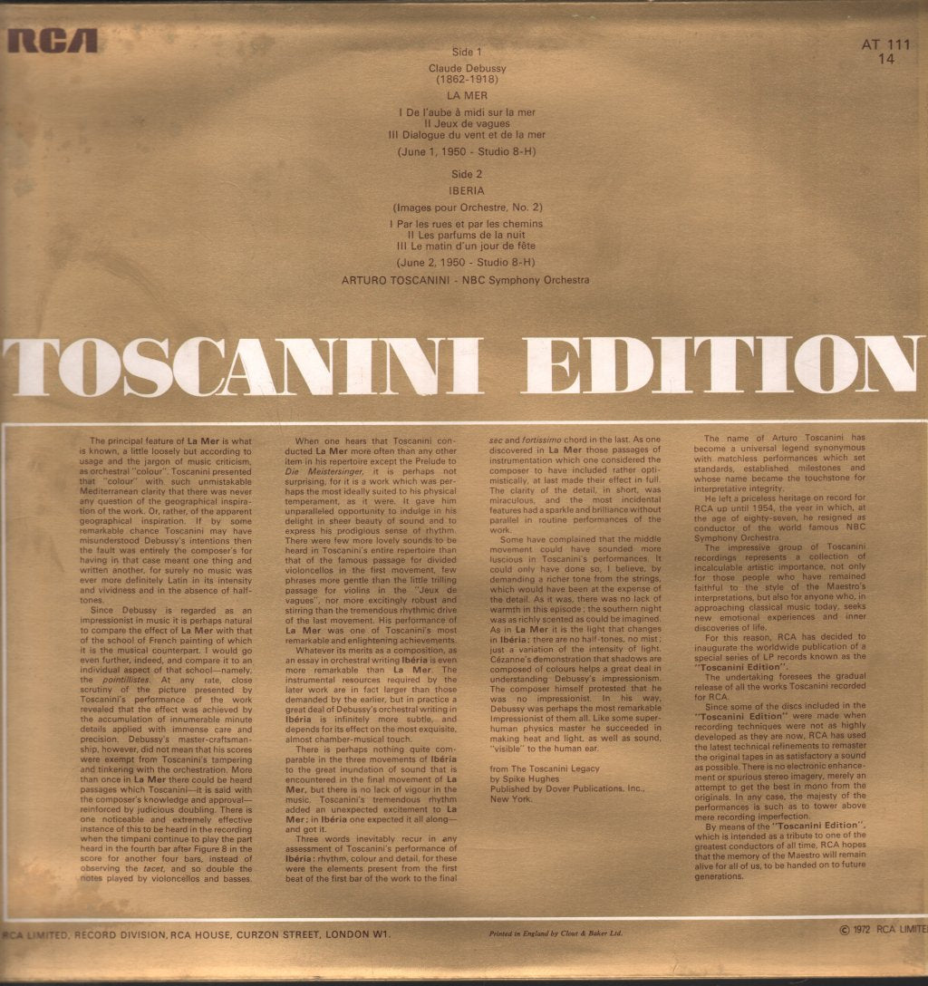 Arturo Toscanini / NBC Symphony Orchestra - Debussy - La Mer / Iberia - Lp