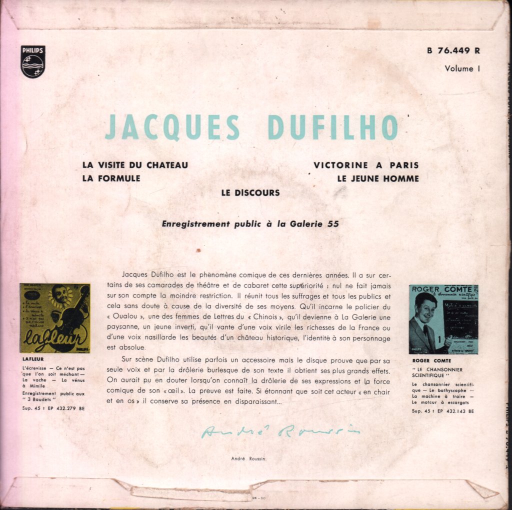 Jacques Dufilho - Enregistrement Public A La Galerie 55 - 10 Inch