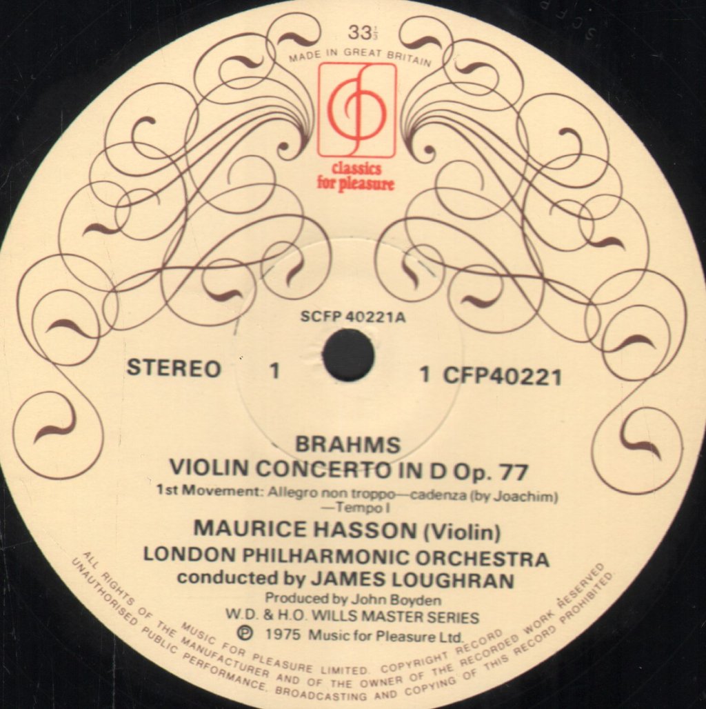 Maurice Hasson / London Philharmonic Orchestra / James Loughran - Brahms Violin Concerto - Lp