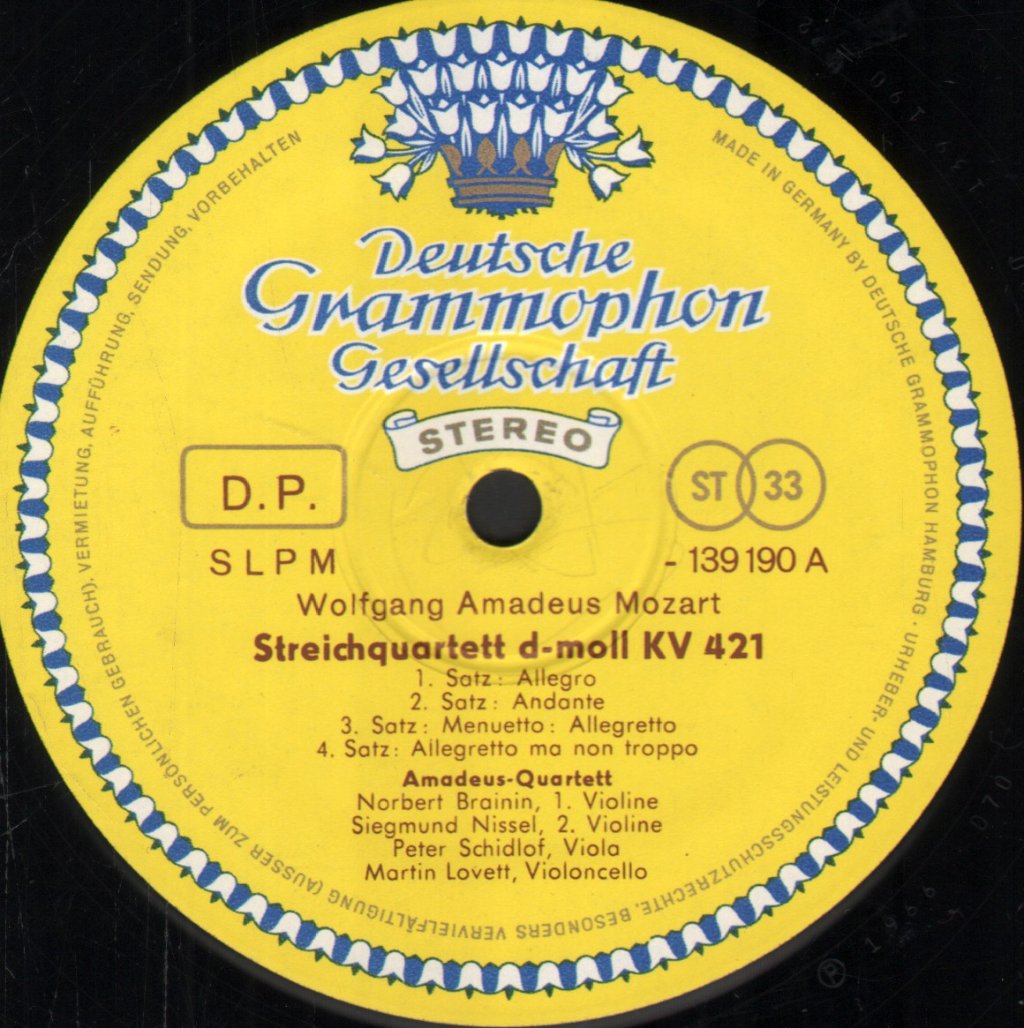 Amadeus-Quartett - Wolfgang Amadeus Mozart - Streichquartette D-Moll KV 421 Und C-Dur KV 465 - Lp