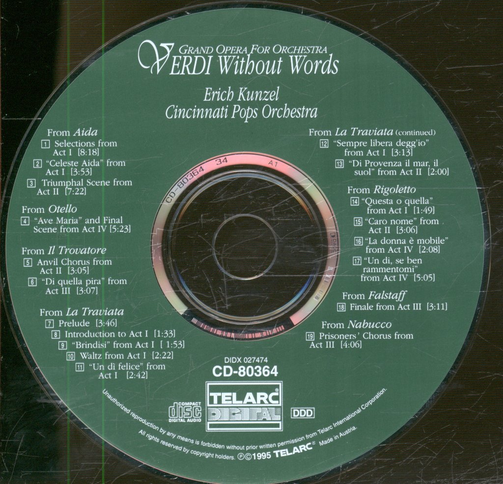 Erich Kunzel, Cincinnati Pops Orchestra - Verdi Without Words (Grand Opera For Orchestra) - Cd