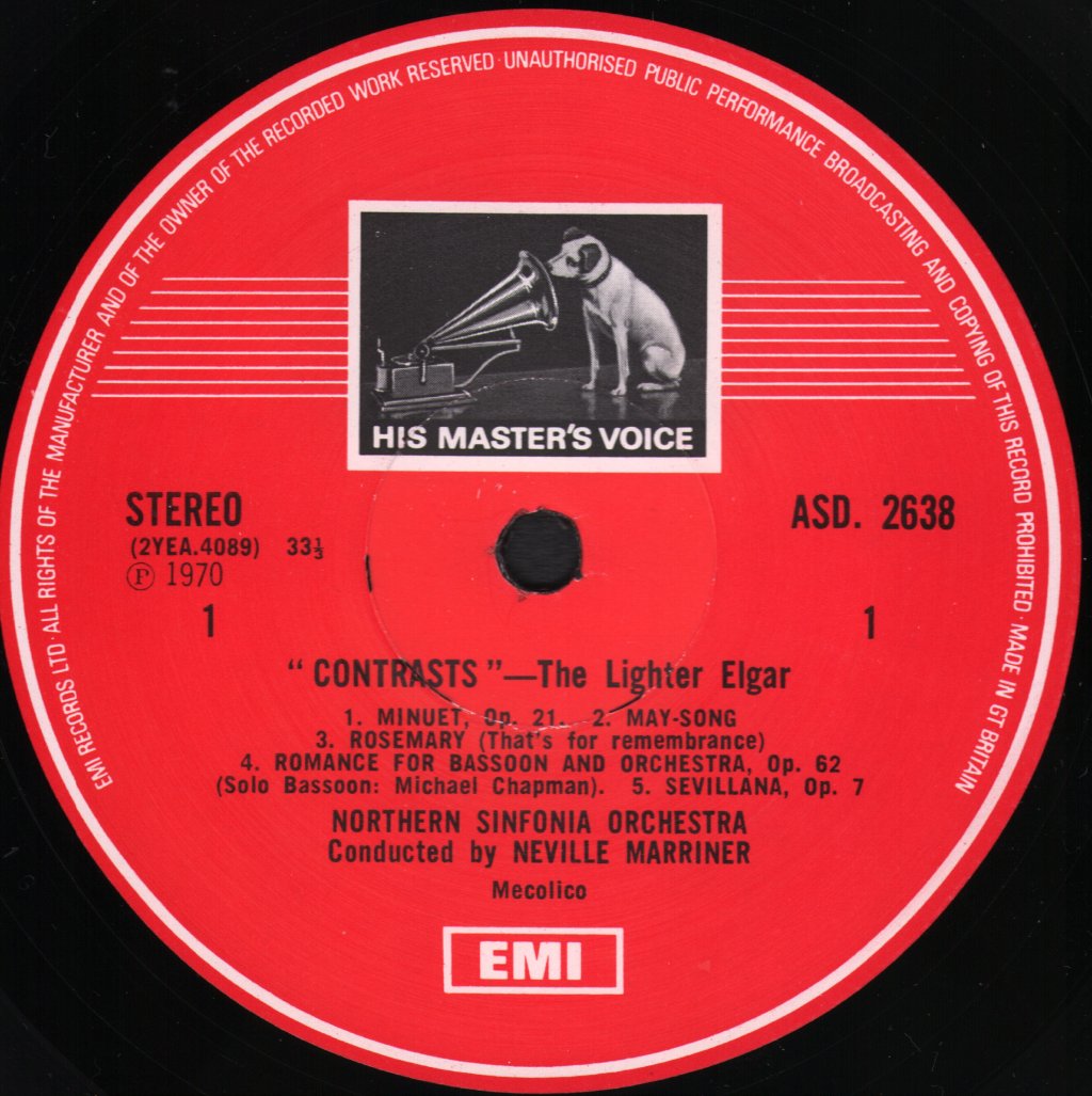 Neville Marriner / Northern Sinfonia Orchestra - Contrasts - The Lighter Elgar - Lp