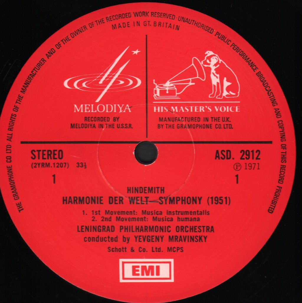 Yevgeny Mravinsky / Leningrad Philharmonic Orchestra - Hindemith Harmonie Der Welt Symphony - Lp
