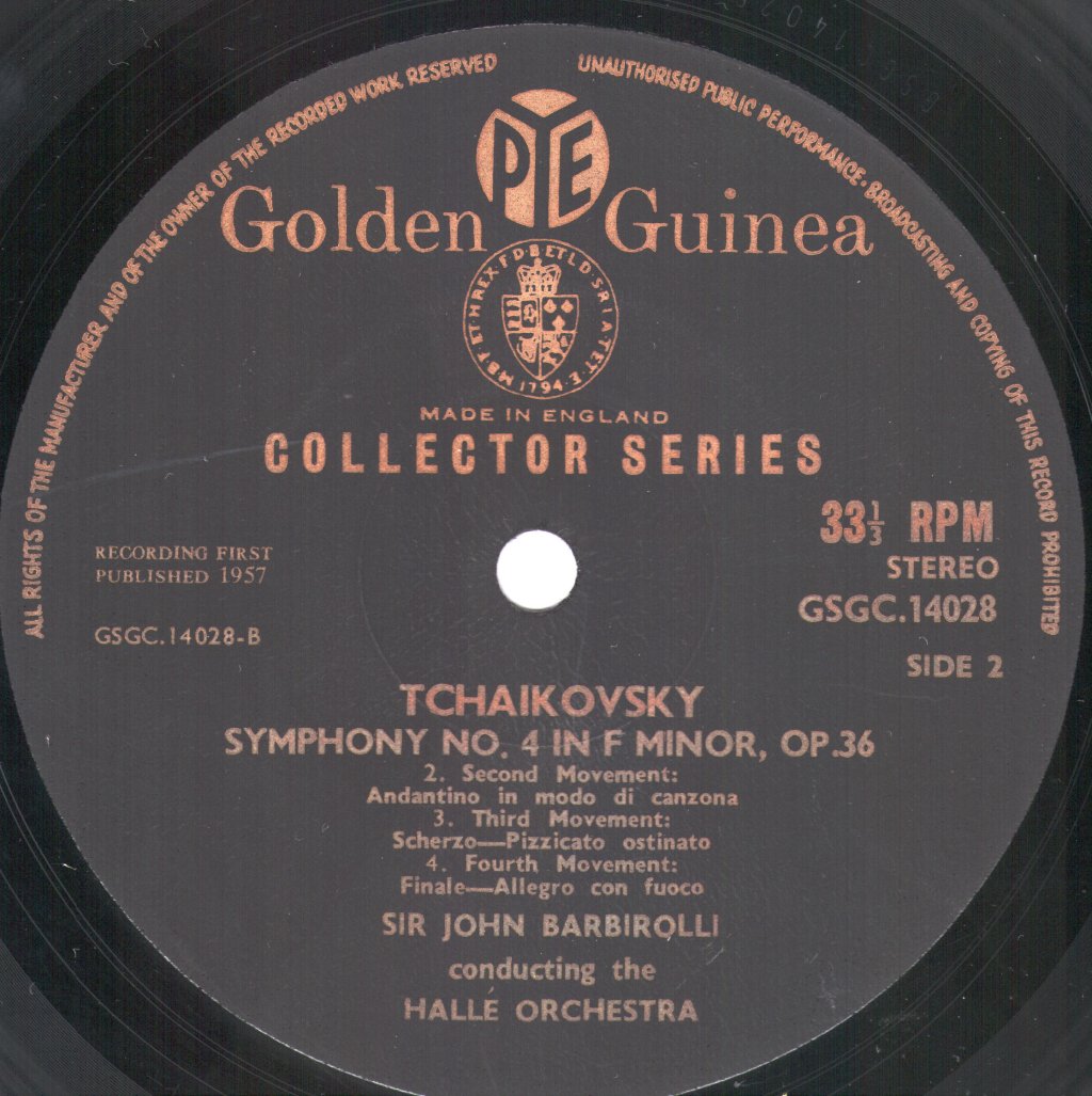 Sir John Barbirolli - Symphony No. 4 In F Minor, Op. 36 - Lp