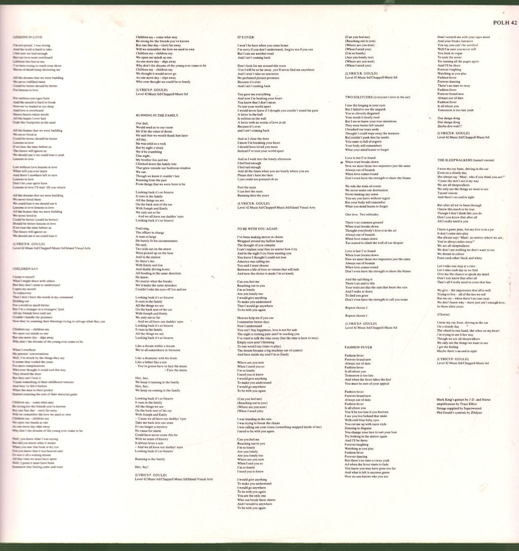 Level 42 - Running In The Family - Lp