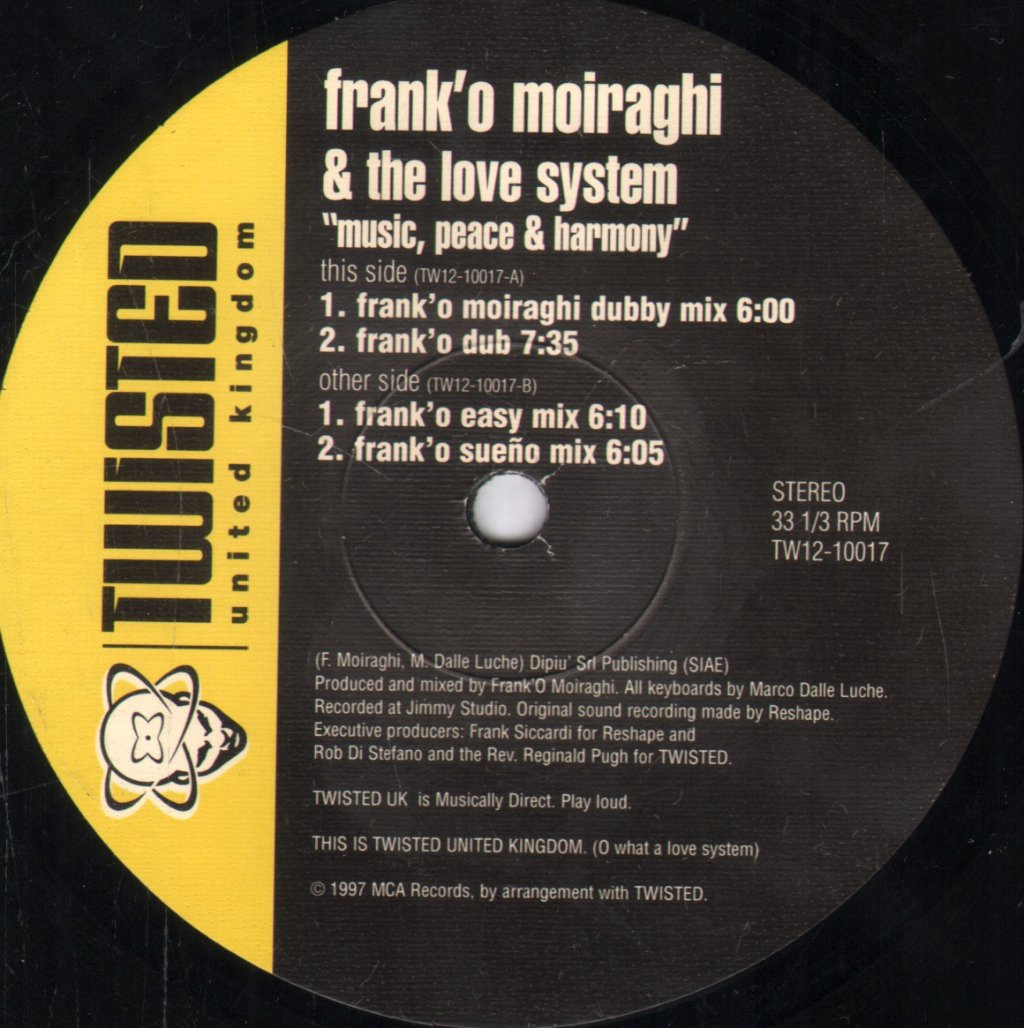 Frank 'O Moiraghi & The Love System - Music, Peace & Harmony - 12 Inch