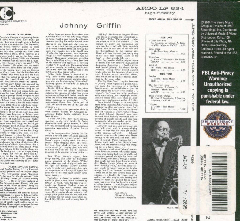 Johnny Griffin Quartet - Johnny Griffin Quartet - Cd