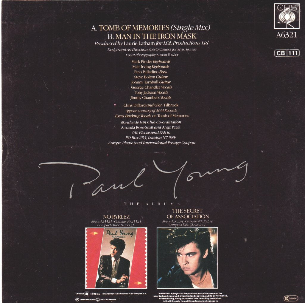 Paul Young - Tomb Of Memories - 7 Inch