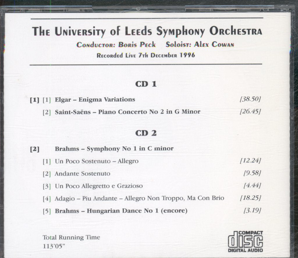 University Of Leeds Symphony Orchestra, Bob Peck - Elgar / Saunt-Saens / Brahms - Double Cd