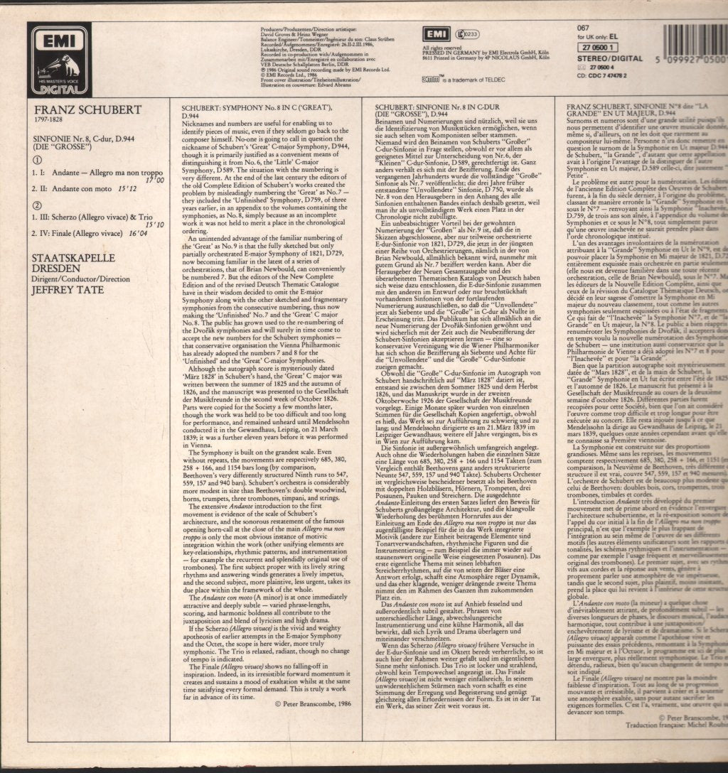 Jeffrey Tate / Staatskapelle Dresden - Schubert - Sinfonie C-dur / Symphony In C Major No. 8 (9) - Lp