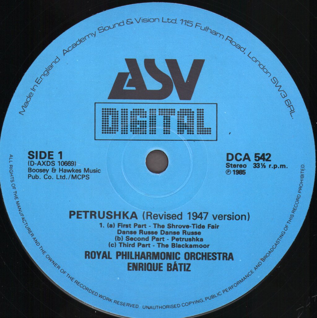 Enrique Batiz / Royal Philharmonic Orchestra - Stravinsky - Petrushka / Circus Polka / Fireworks. Op.4 - Lp