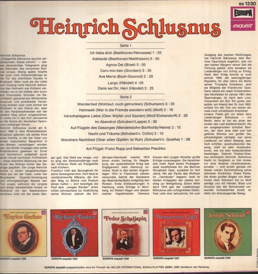 Heinrich Schlusnus - Heinrich Schlusnus - Lp
