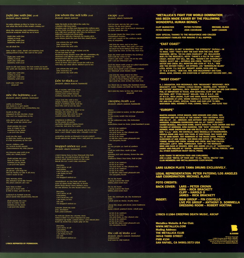 Metallica - Ride The Lightning - Lp