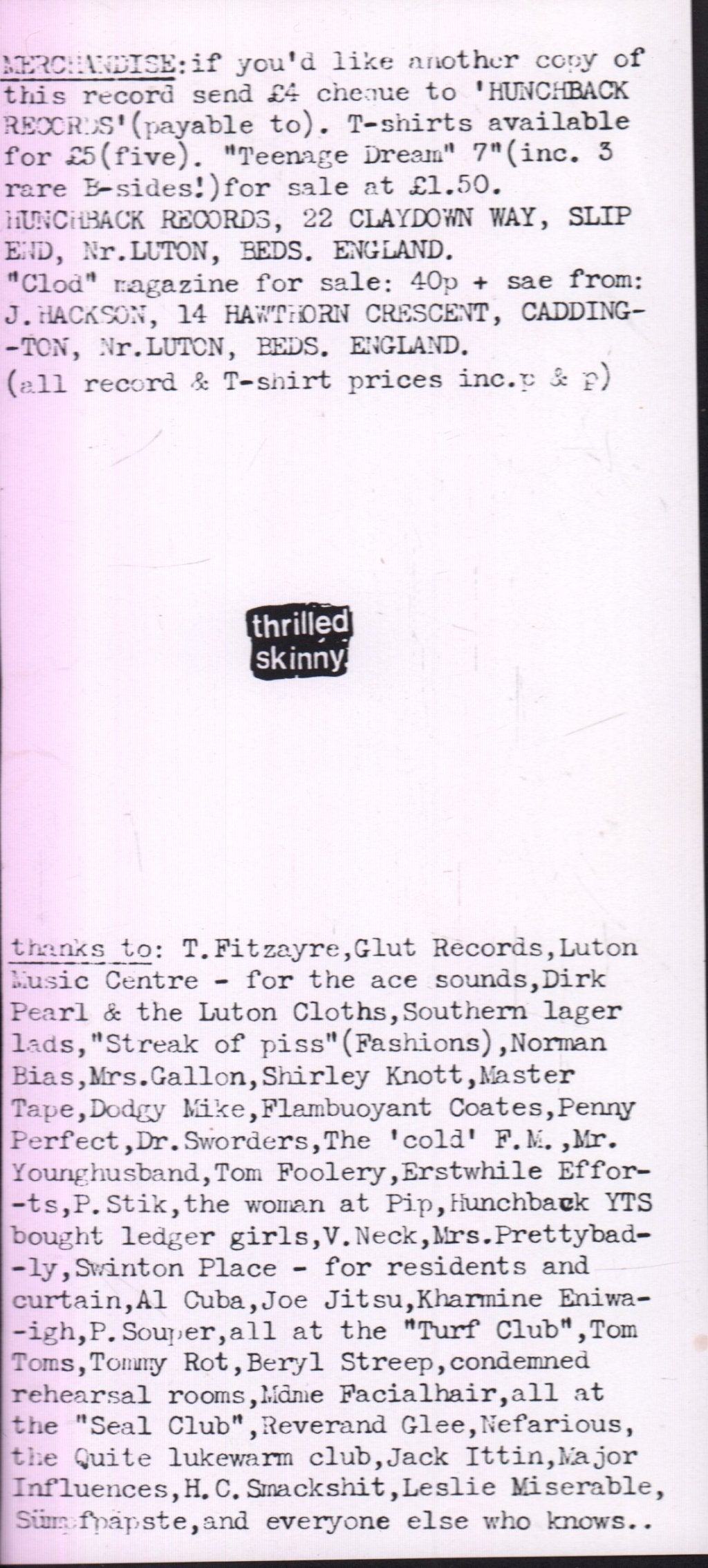 Thrilled Skinny - It's A Good Doss - Lp
