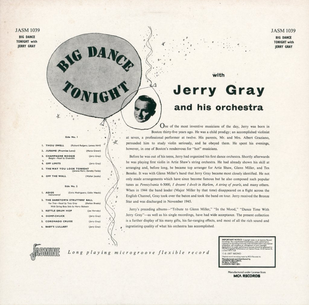 Jerry Gray And His Orchestra - Big Dance Tonight - Lp
