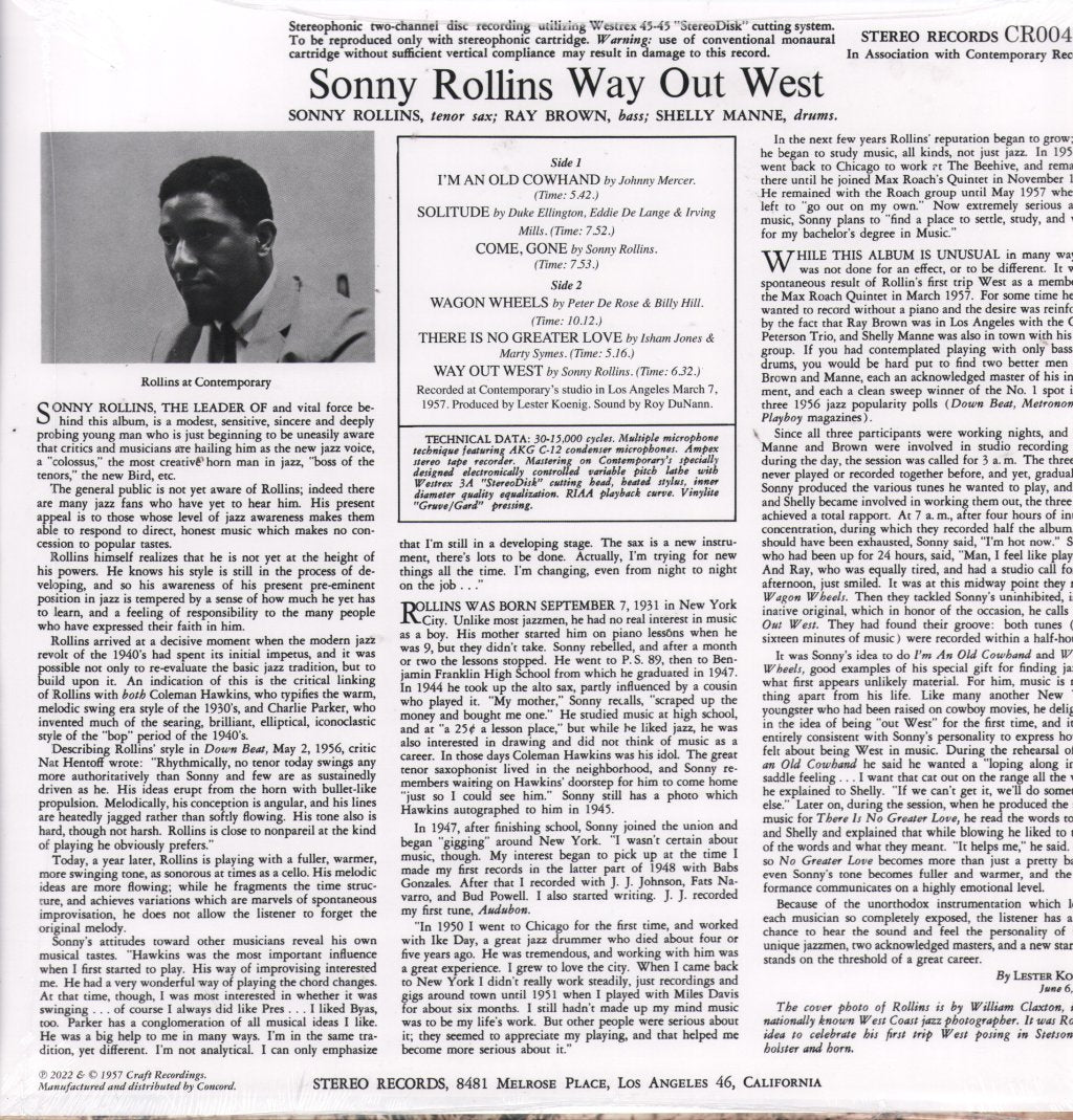 Sonny Rollins - Way Out West - Lp