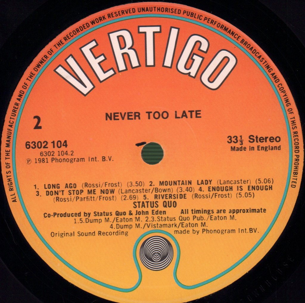 Status Quo - Never Too Late - Lp