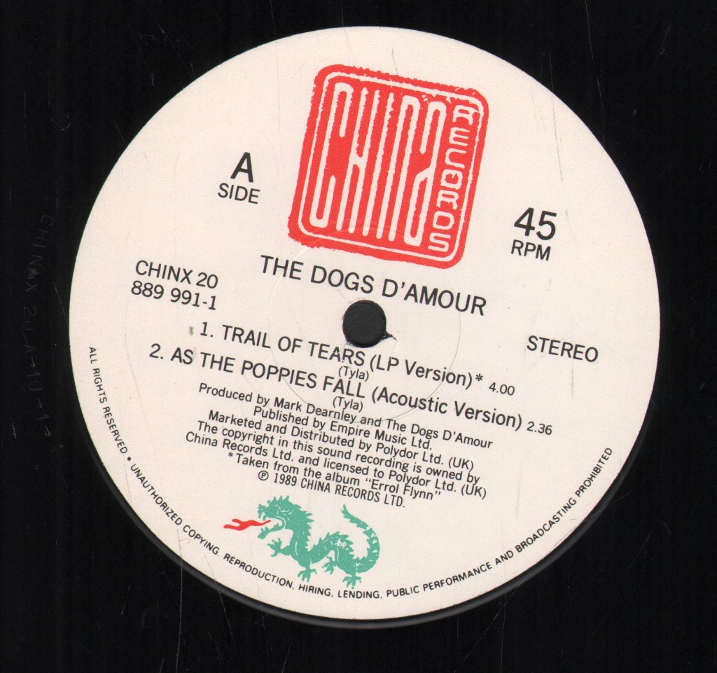 Dogs D'amour - Trail Of Tears - 12 Inch