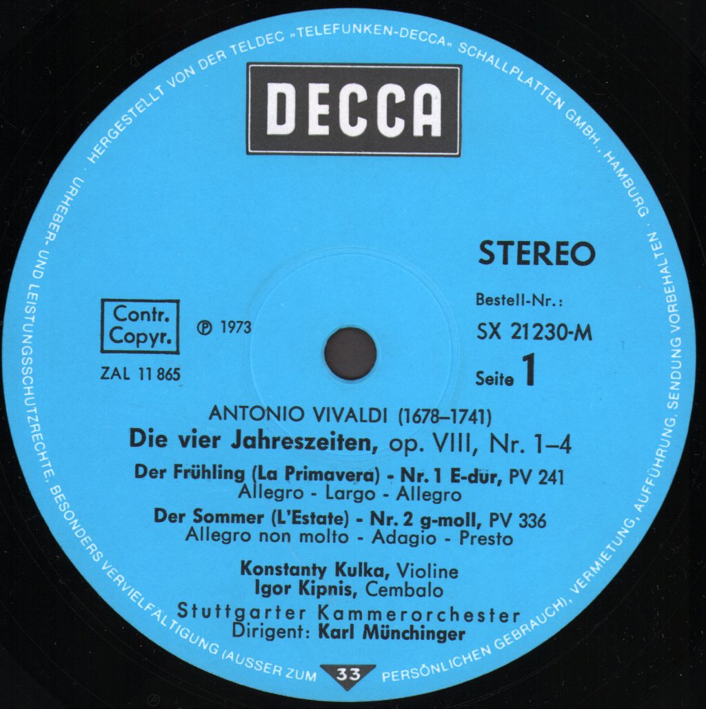 Karl Munchinger / Stuttgarter Kammerorchester - Antonio Vivaldi - Die Vier Jahreszeiten - Lp