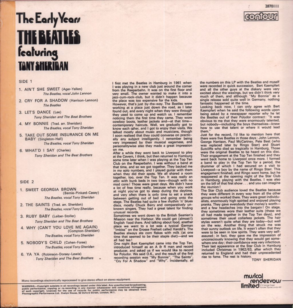 Beatles With Tony Sheridan - Early Years - Lp