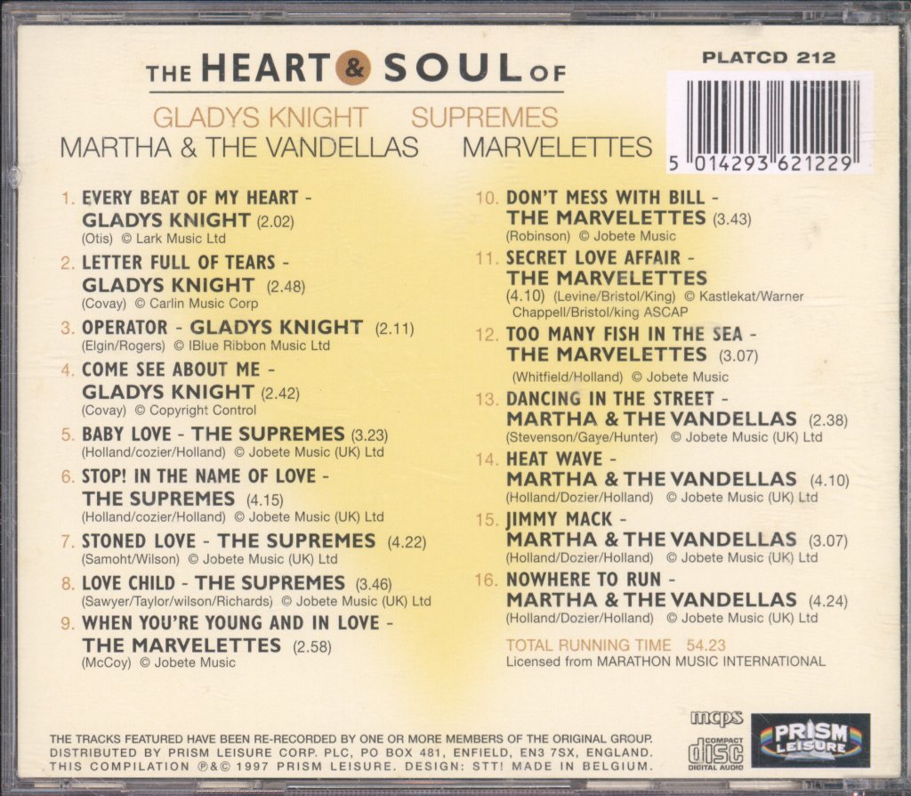 Various Artists - Heart & Soul Of Gladys Knight, Martha & The Vandellas, The Supremes, The Marvelettes - Cd