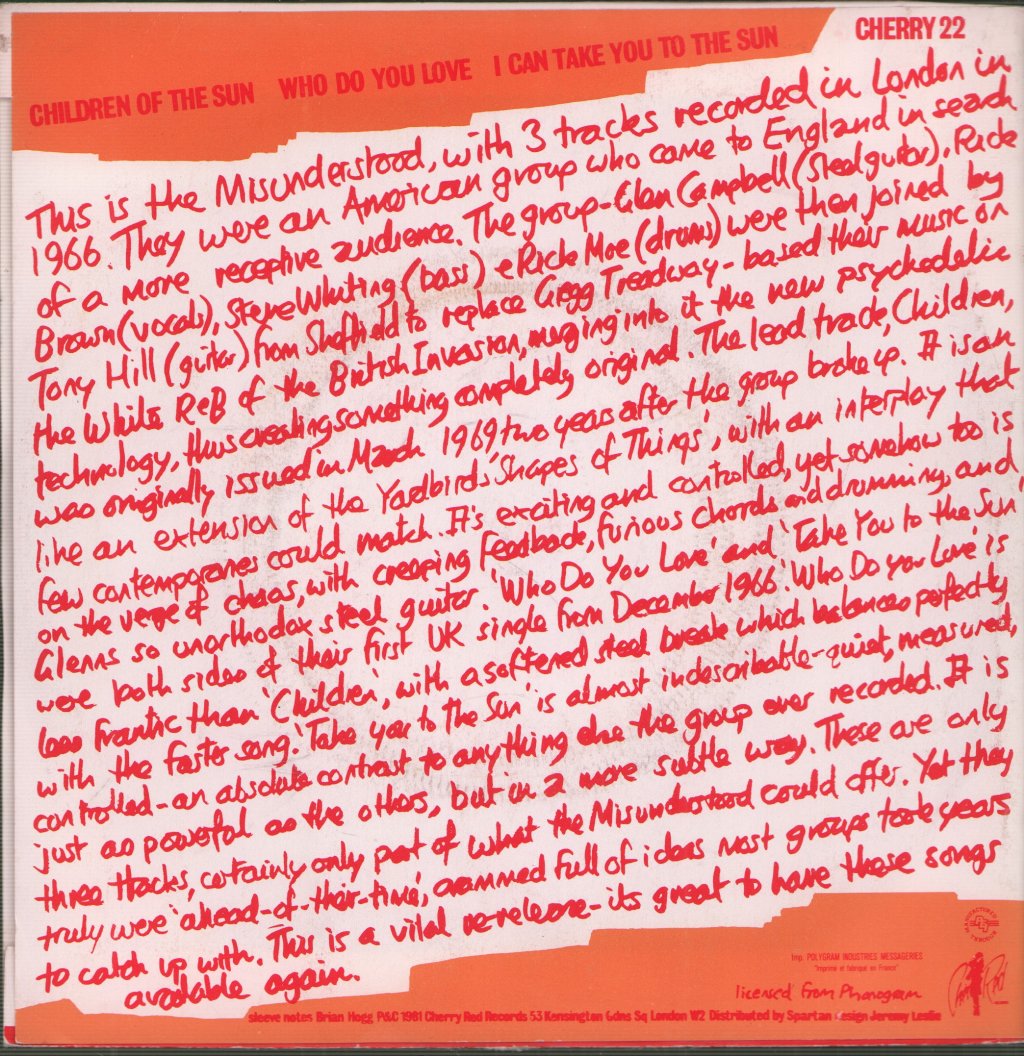 Misunderstood - Children Of The Sun - 7 Inch