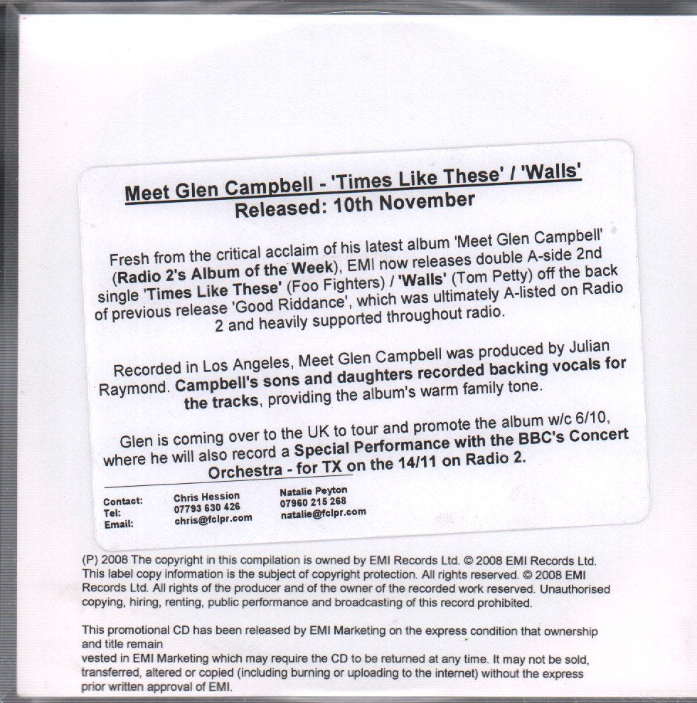Glen Campbell - Times Like These/Walls - Cdr