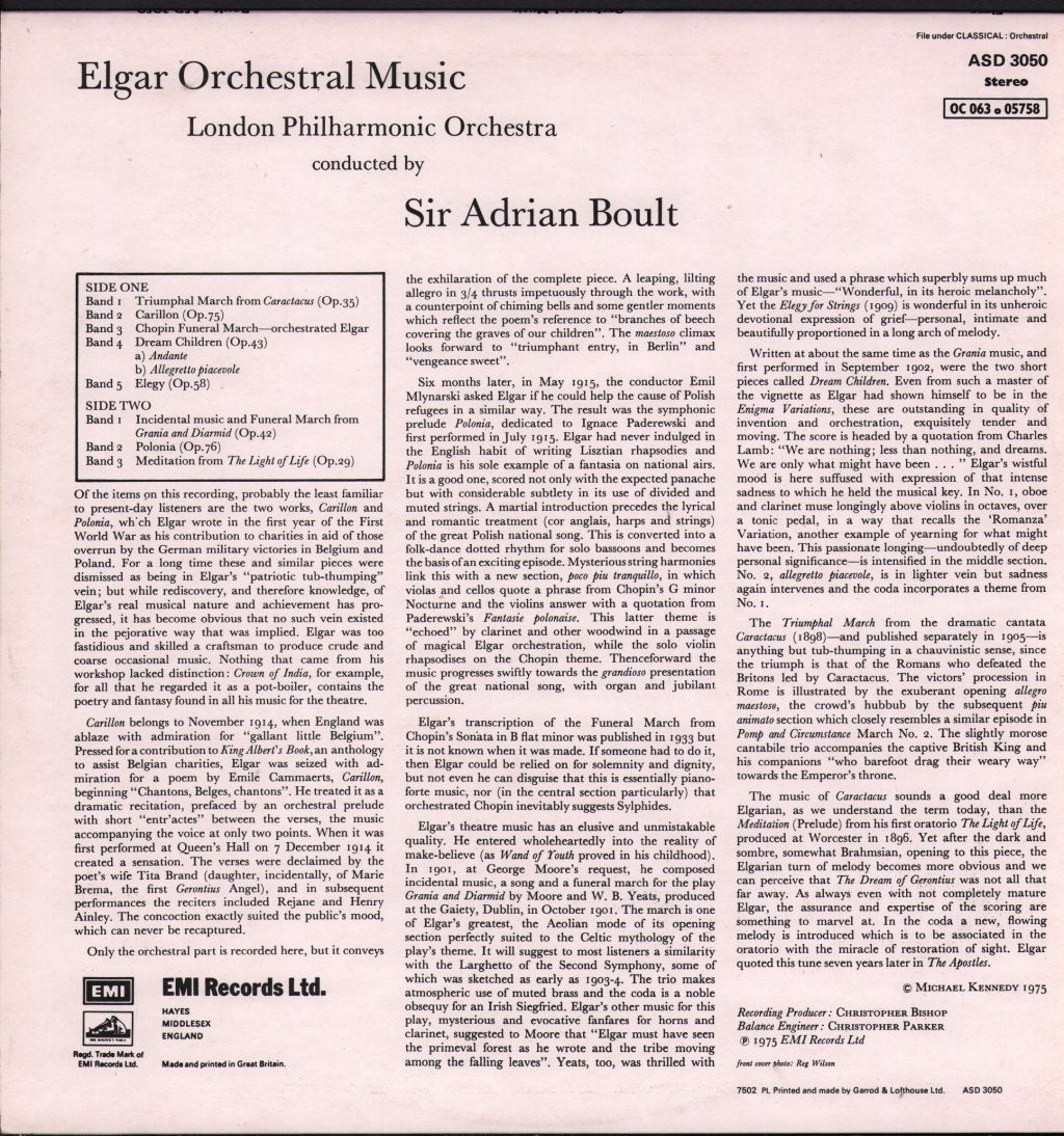 Sir Adrian Boult / London Philharmonic Orchestra - Elgar Orchestral Music - Lp