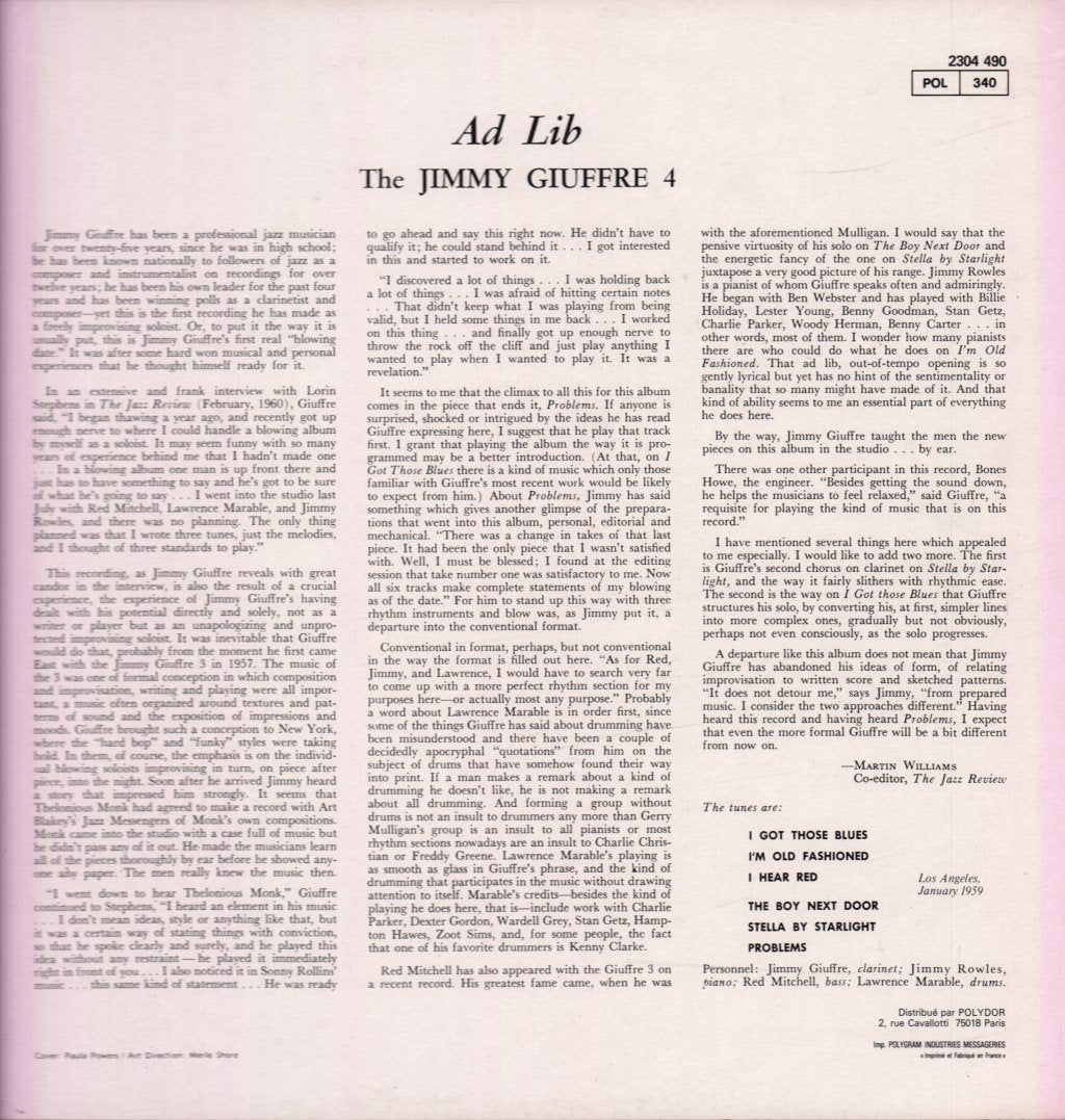 Jimmy Giuffre 4 - Ad Lib - Lp
