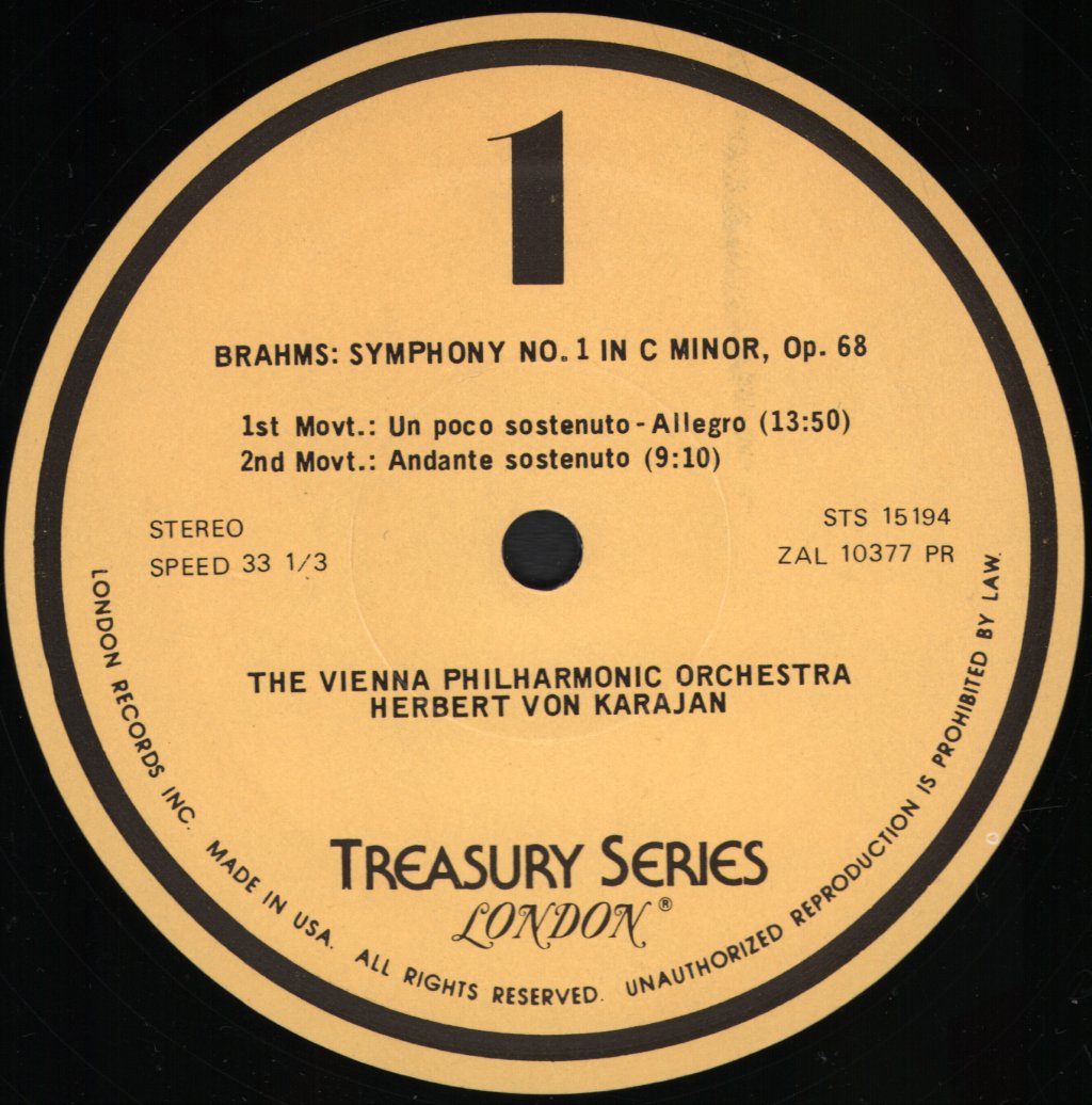 Herbert von Karajan / Vienna Philharmonic Orchestra - Brahms Symphony No.1 In C Minor, Op. 68 - Lp
