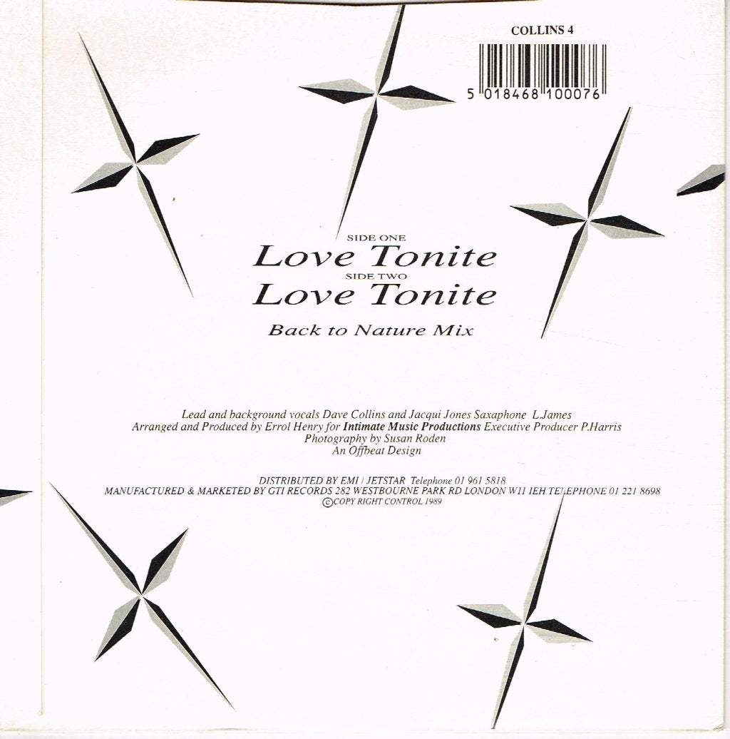 Dave Collins And Jacqui Jones - Love Tonite - 7 Inch
