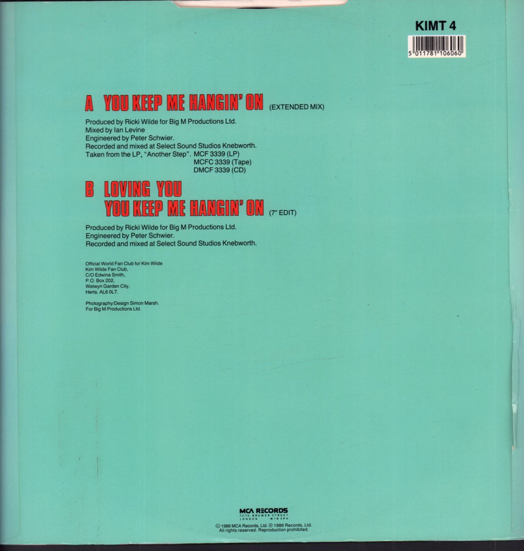 Kim Wilde - You Keep Me Hangin On - 12 Inch