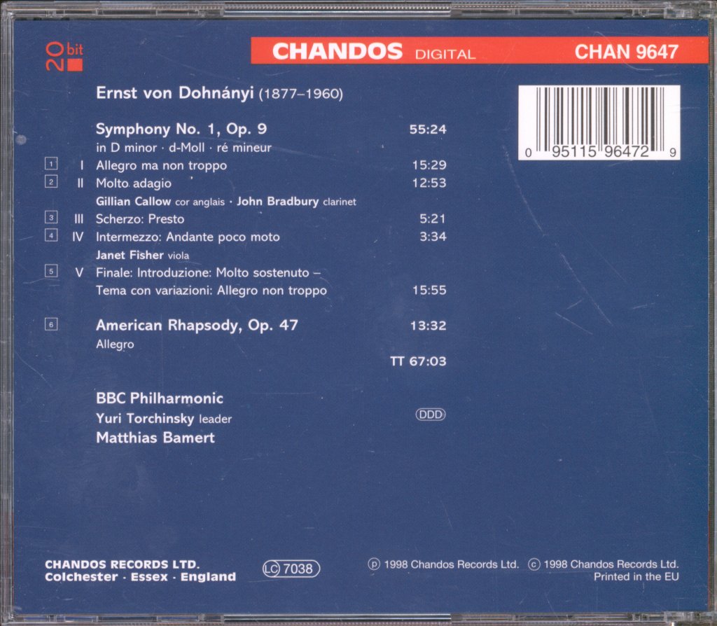 BBC Philharmonic, Matthias Bamert - Dohnányi - Symphony No. 1 / American Rhapsody - Cd