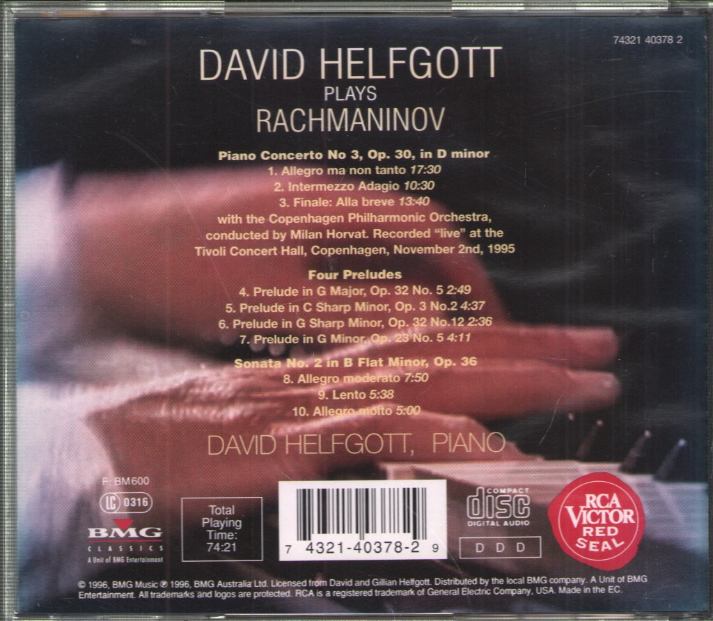 David Helfgott - David Helfgott Plays Rachmaninov - Piano Concerto No. 3, Four Preludes, Sonata No. 2 - Cd