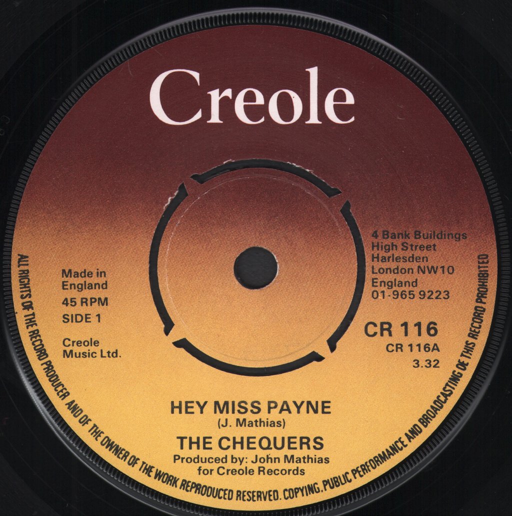 Chequers - Hey Miss Payne - 7 Inch