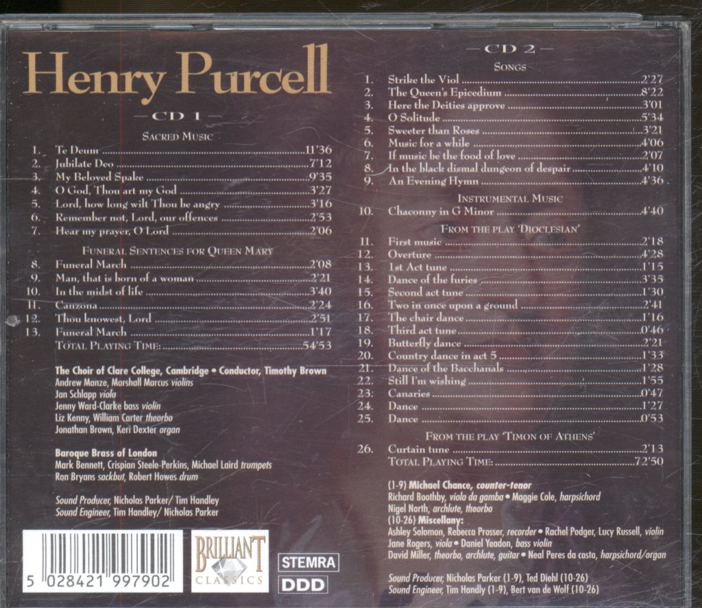 Henry Purcell - Funeral Music For Queen Mary • Sacred Music • Dioclesian • Songs - Double Cd