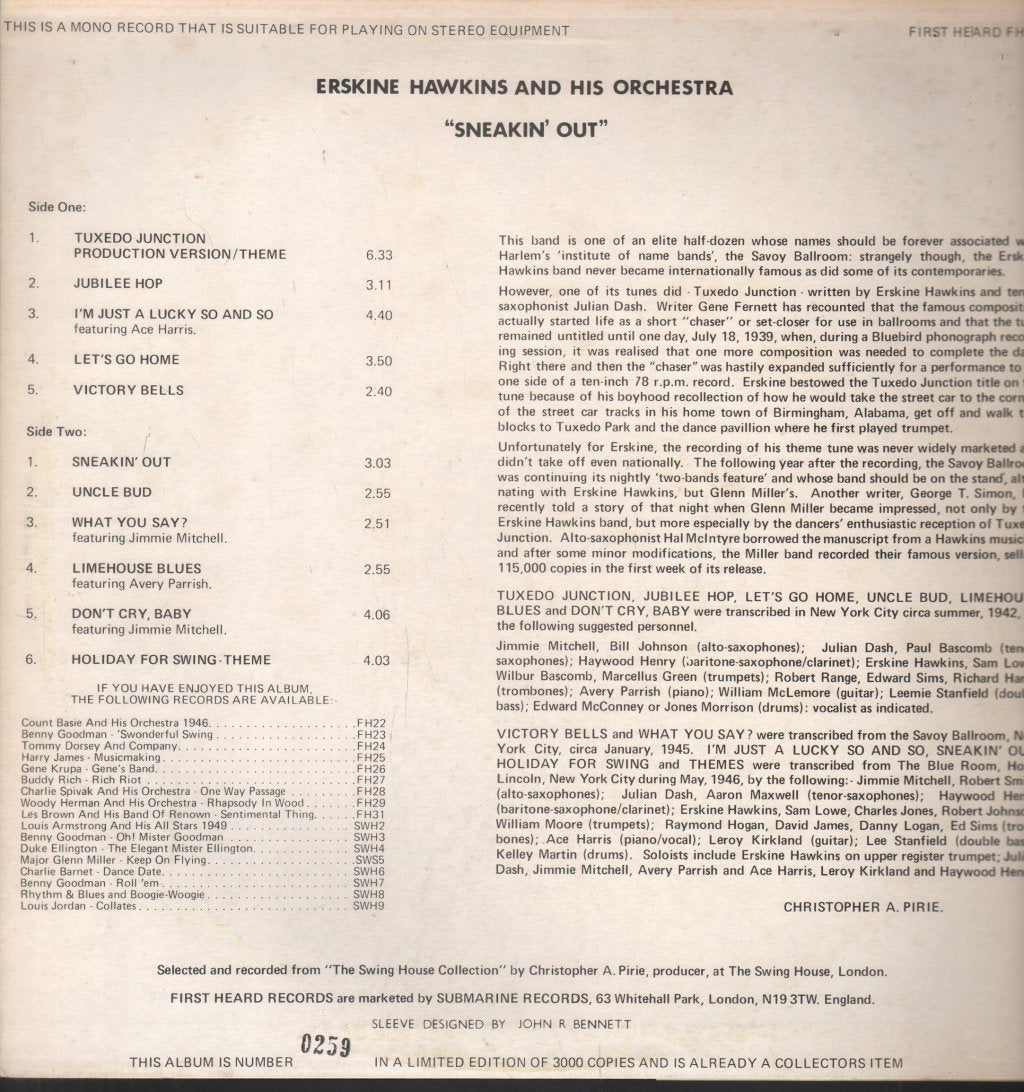Erskine Hawkins - Sneakin' Out - Lp