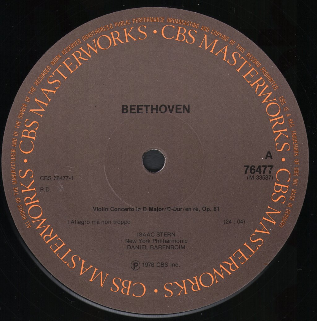 Isaac Stern / Daniel Barenboim / New York Philharmonic Orchestra - Beethoven - Violin Concerto - Lp