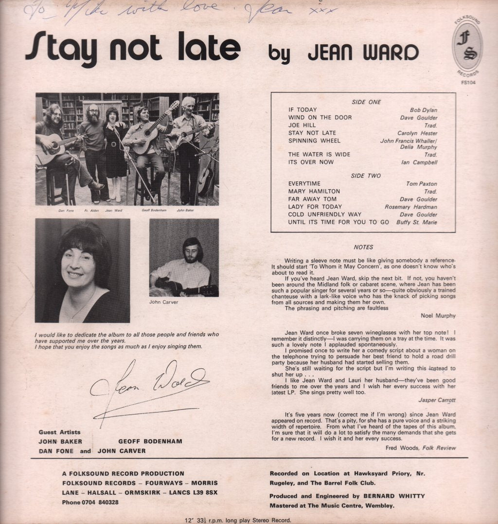 Jean Ward - Stay Not Late - Lp