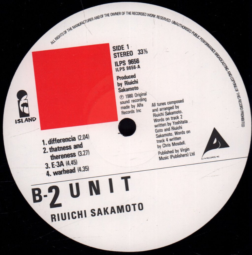 Ryuichi Sakamoto - B-2 Unit - Lp