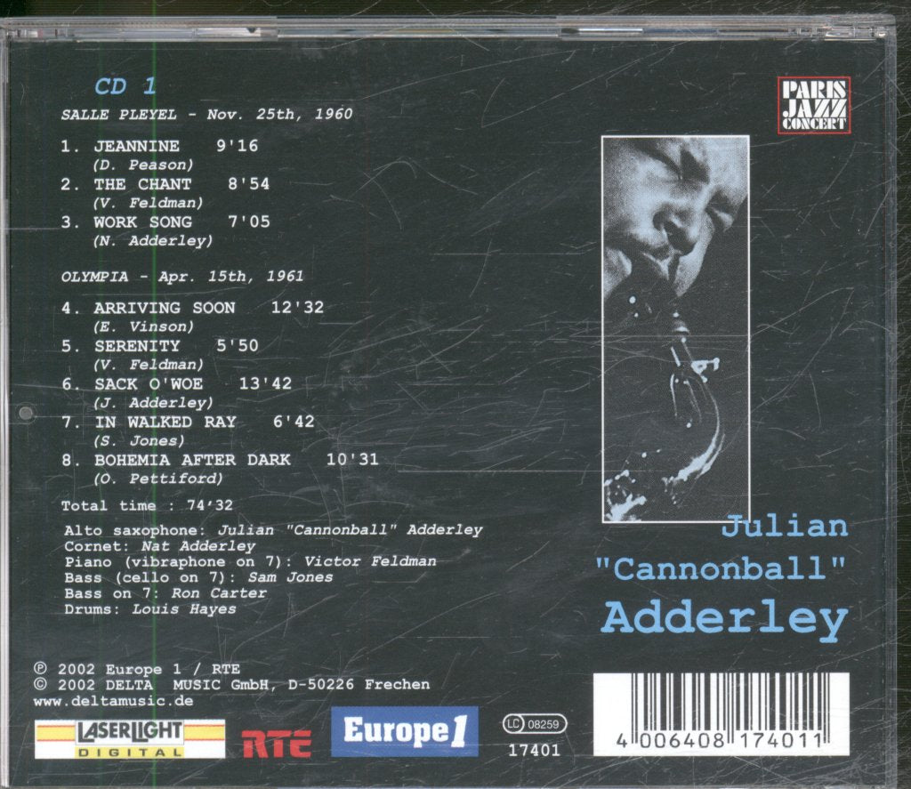 Cannonball Adderley - Julian Cannonball Adderley - Salle Pleyel Nov. 25th, 1960 - Olympia Apr. 15th, 1961 - Cd